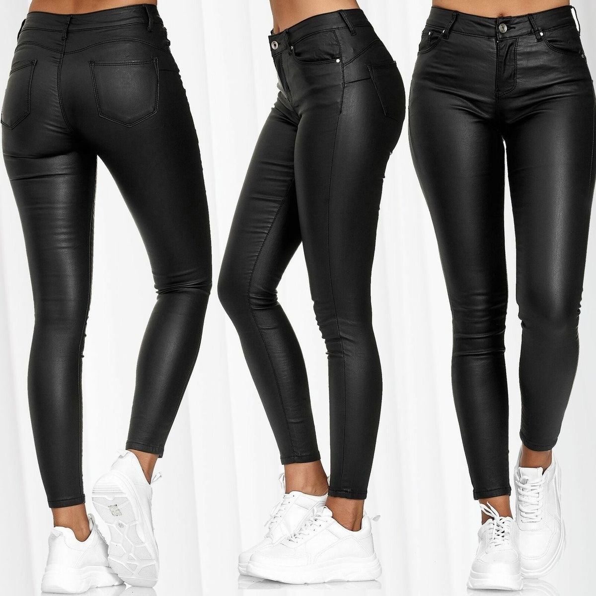 Damen Glattleder-Leggings mit hohem Bund und figurformendem Schnitt R&B