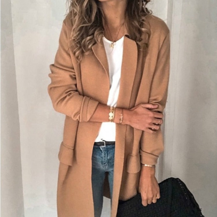 Damen Lange Wolljacke mit eleganten Taschen R&B