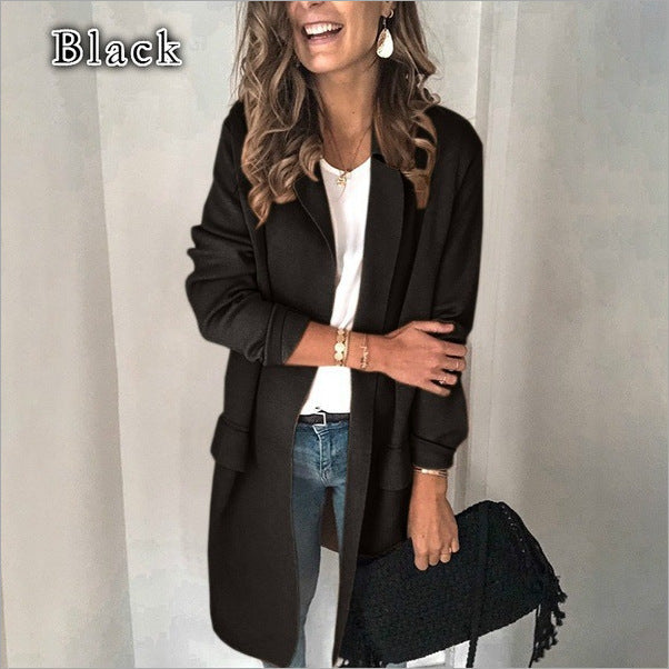 Damen Lange Wolljacke mit eleganten Taschen R&B