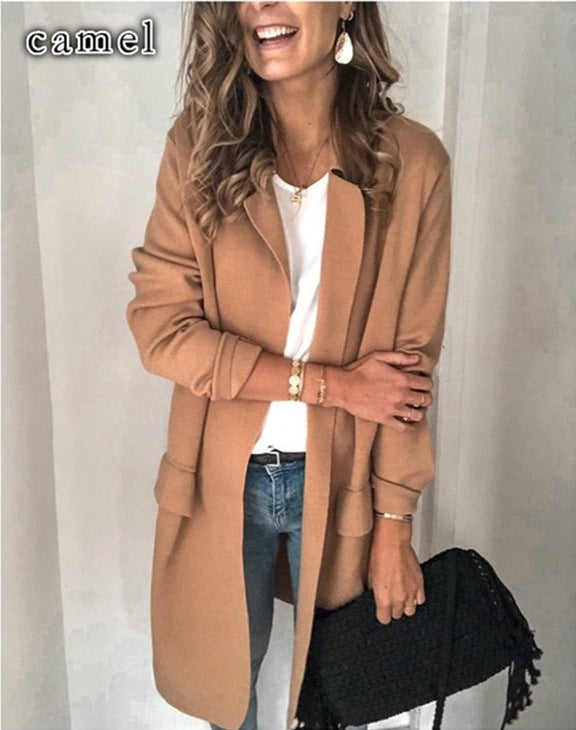 Damen Lange Wolljacke mit eleganten Taschen R&B