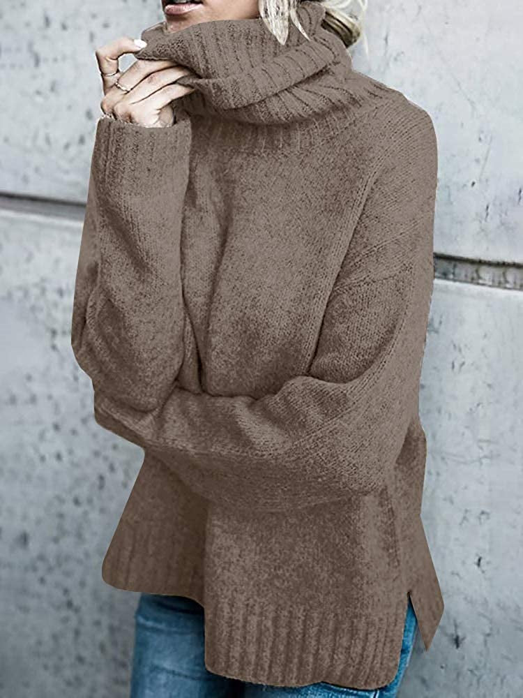 Damen Grobstrickpullover mit hohem Kragen und lässigem Schnitt R&B
