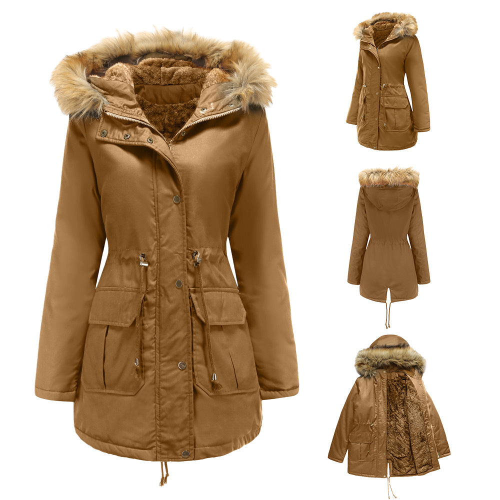 Damen warme Outdoor-Parka mit abnehmbarer Kapuze und luxuriösem Kunstfell R&B