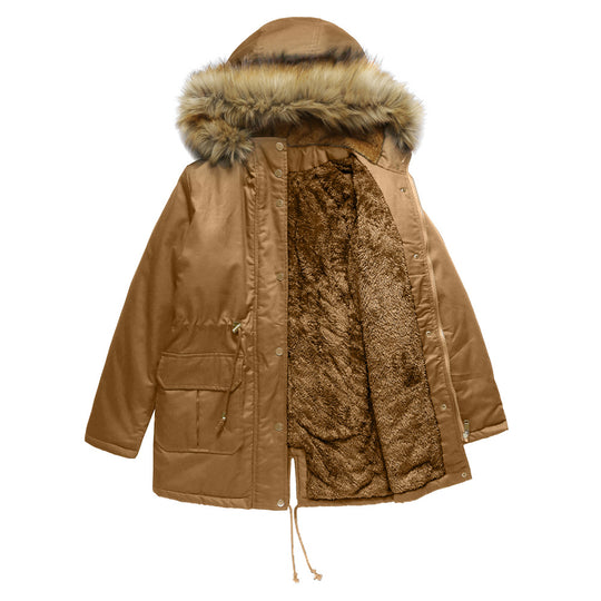 Damen warme Outdoor-Parka mit abnehmbarer Kapuze und luxuriösem Kunstfell R&B
