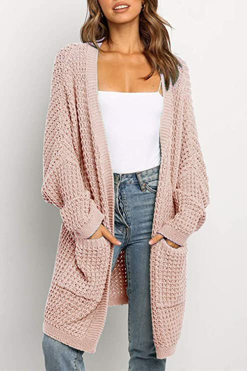 Damen Grobstrick-Cardigan mit offenen Ärmeln und tiefen Taschen R&B