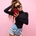 Damen Figurbetonter Langarm-Bodysuit mit hohem Kragen