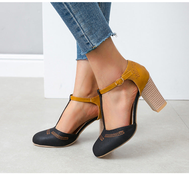 Damen Elegante T-Strap Pumps mit komfortablem Blockabsatz R&B