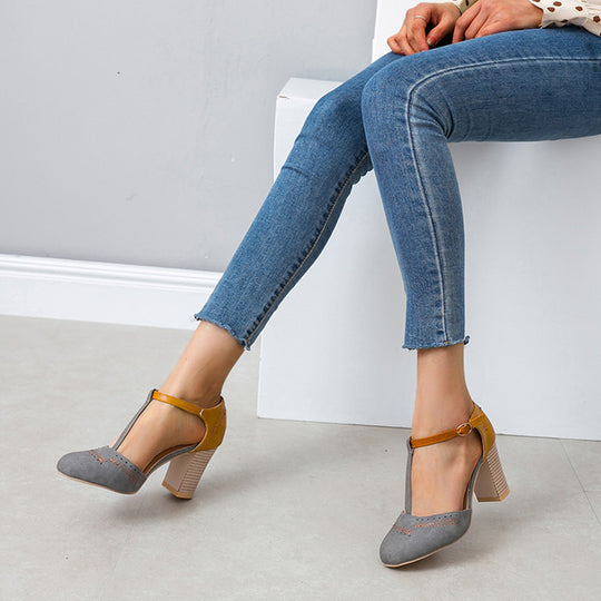 Damen Elegante T-Strap Pumps mit komfortablem Blockabsatz R&B