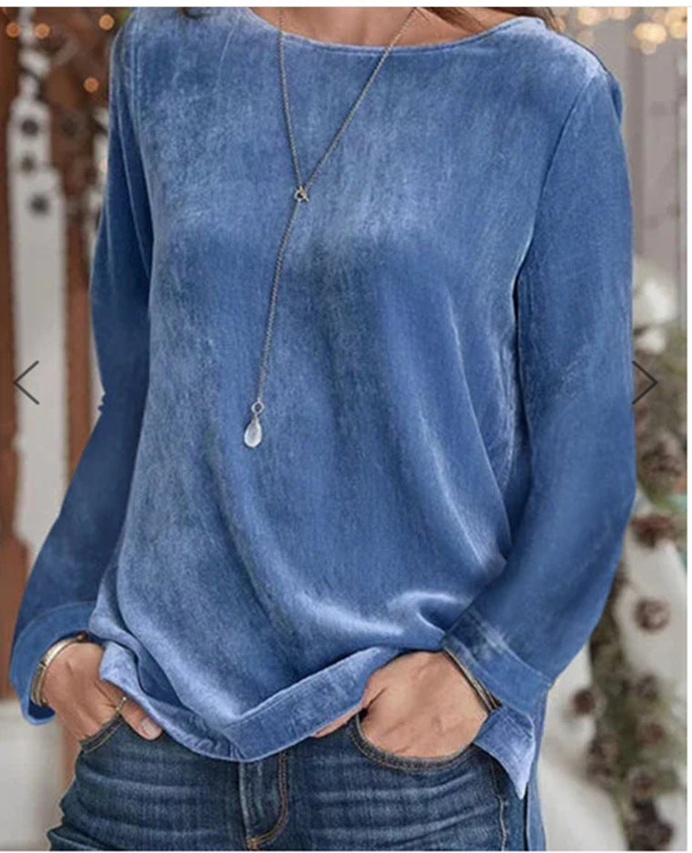Damen Langarmbluse mit weichem Fleece und modischem Rundhalsausschnitt R&B