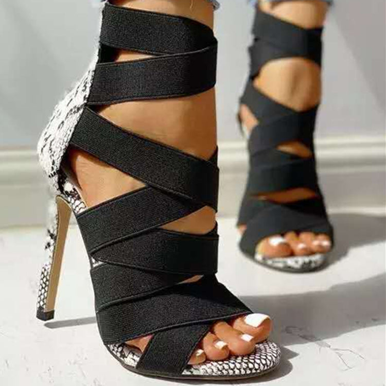 Damen elegante High Heel Sandalen mit kunstvollem Kreuzriemen-Design R&B