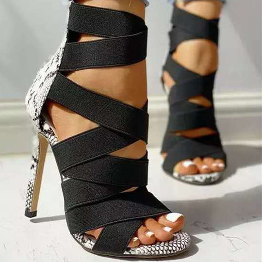 Damen elegante High Heel Sandalen mit kunstvollem Kreuzriemen-Design R&B