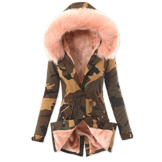 Damen modische Übergangsjacke mit abnehmbarem Kunstfellbesatz R&B