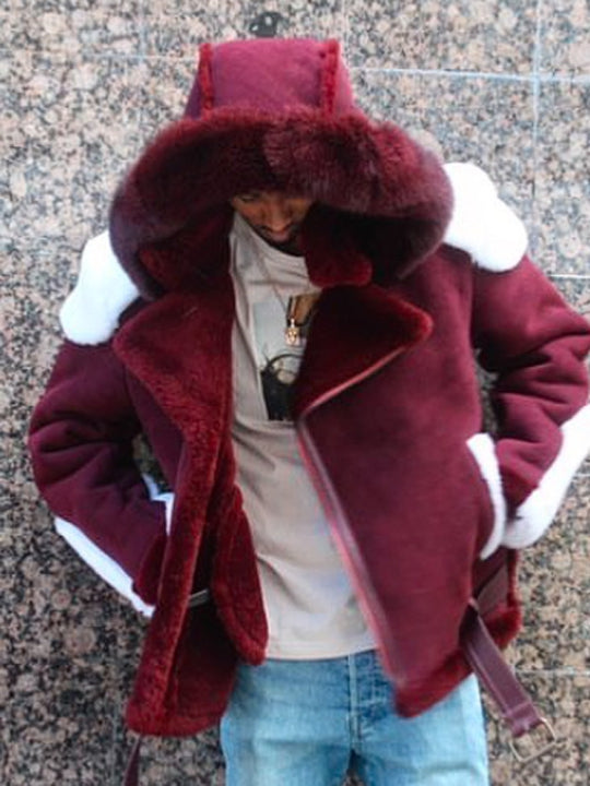 Damen luxuriöse Lammfelljacke mit abnehmbarer Kapuze und kuscheligem Innenfutter R&B