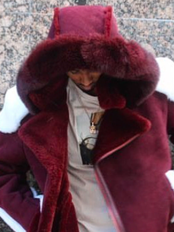 Damen luxuriöse Lammfelljacke mit abnehmbarer Kapuze und kuscheligem Innenfutter R&B
