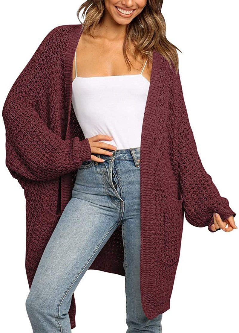 Damen Grobstrick Cardigan mit offenen Fronten und praktischen Taschen R&B