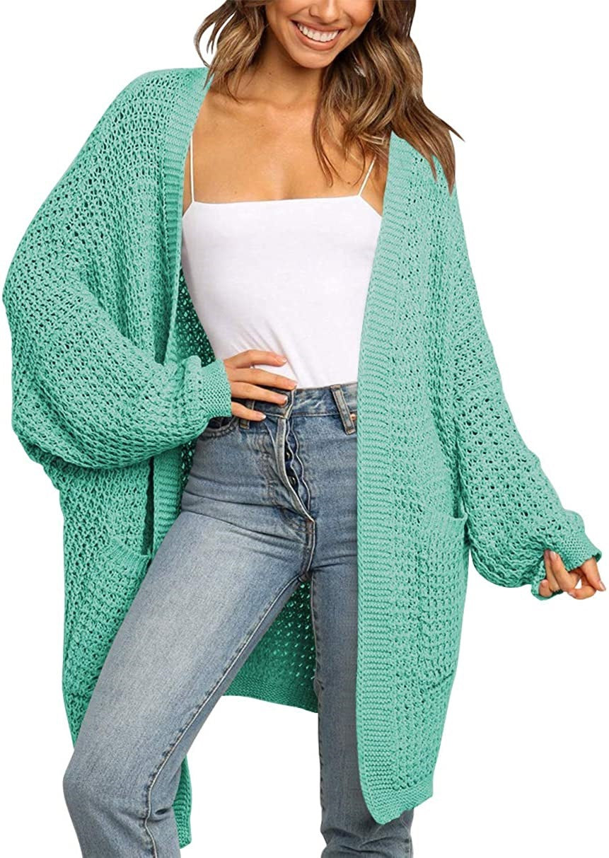 Damen Grobstrick Cardigan mit offenen Fronten und praktischen Taschen R&B