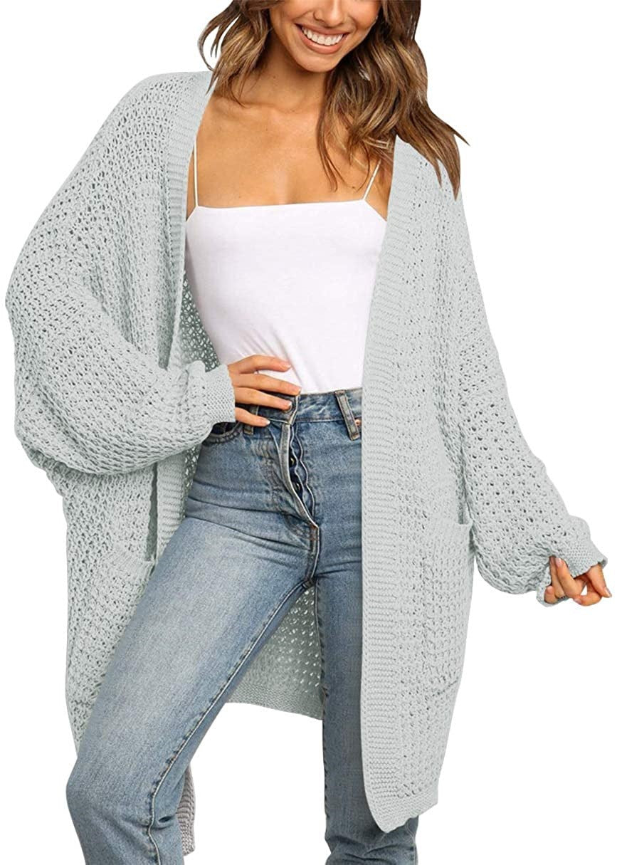 Damen Grobstrick Cardigan mit offenen Fronten und praktischen Taschen R&B
