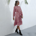 Damen Langarm-Puffärmelkleid mit Rüschensaum