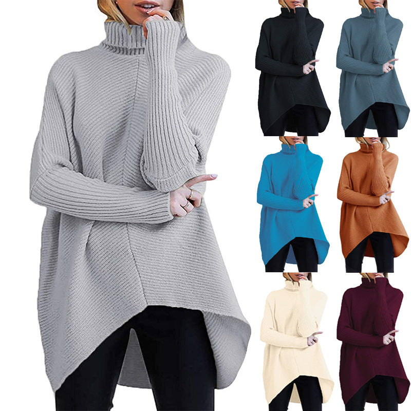 Damen Oversized Strickpullover mit hohem Kragen und strukturiertem Design