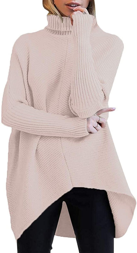 Damen gemütlicher Rollkragenpullover mit strukturiertem Design und asymmetrischem Schnitt R&B