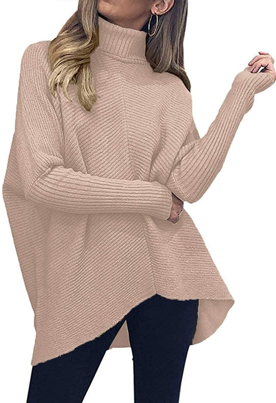 Damen gemütlicher Rollkragenpullover mit strukturiertem Design und asymmetrischem Schnitt R&B