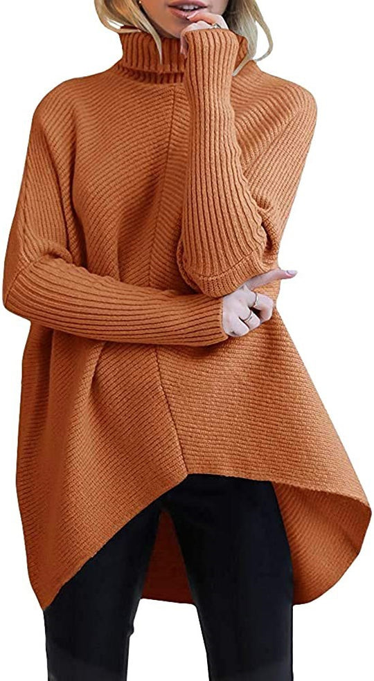 Damen gemütlicher Rollkragenpullover mit strukturiertem Design und asymmetrischem Schnitt R&B