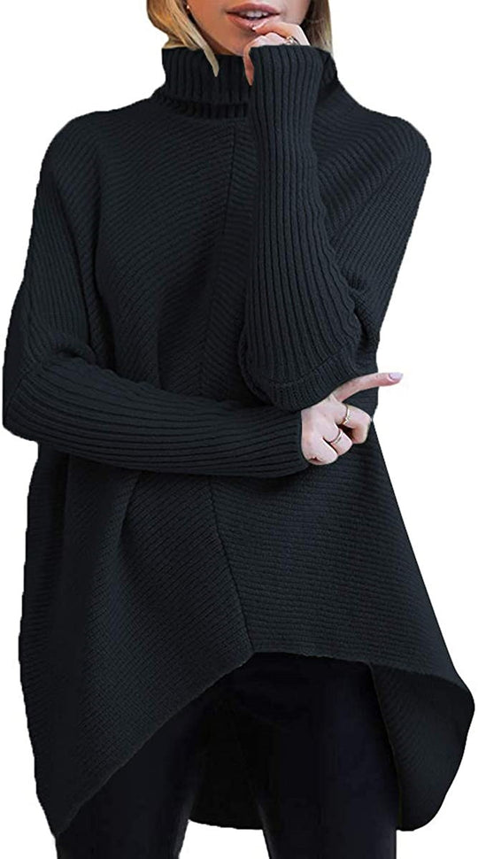 Damen gemütlicher Rollkragenpullover mit strukturiertem Design und asymmetrischem Schnitt R&B