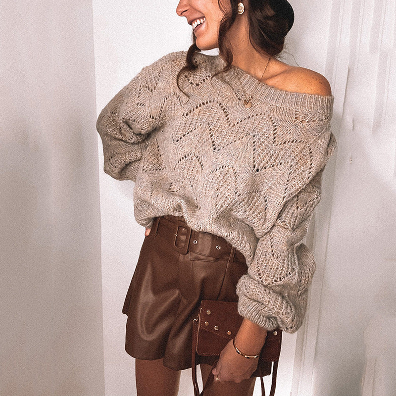 Damen lässiger Strickpullover mit dekorativem Muster R&B
