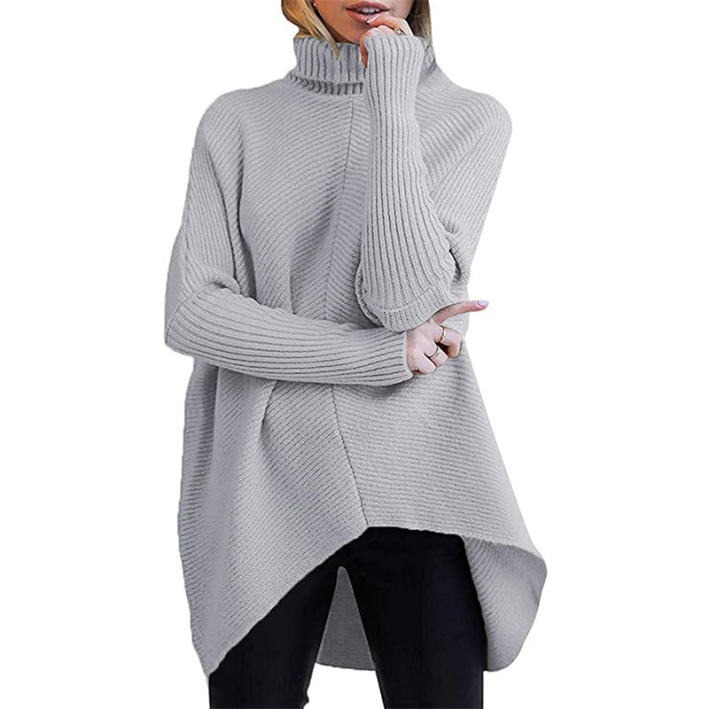 Damen gemütlicher Rollkragenpullover mit strukturiertem Design und asymmetrischem Schnitt R&B