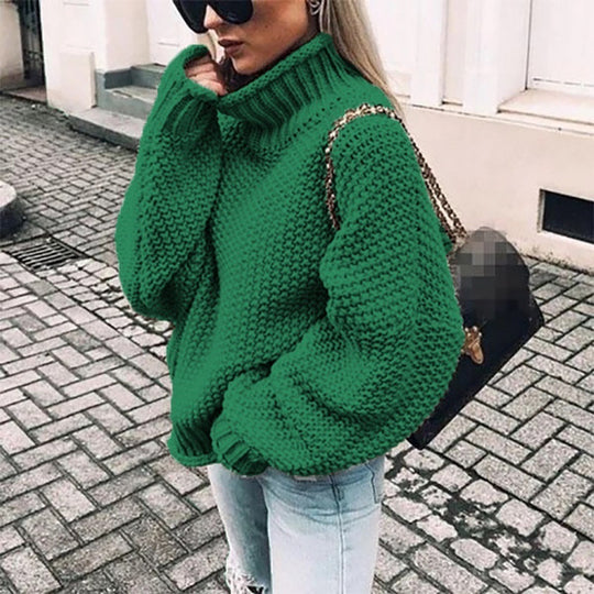 Damen lässiger Rollkragenpullover mit strukturiertem Strickmuster R&B