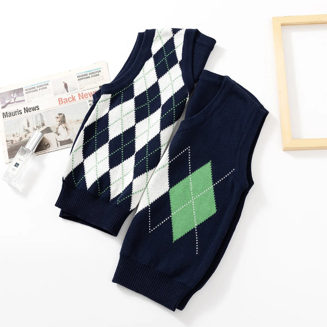 Damen Strickwesten mit modernem Rautenmuster R&B