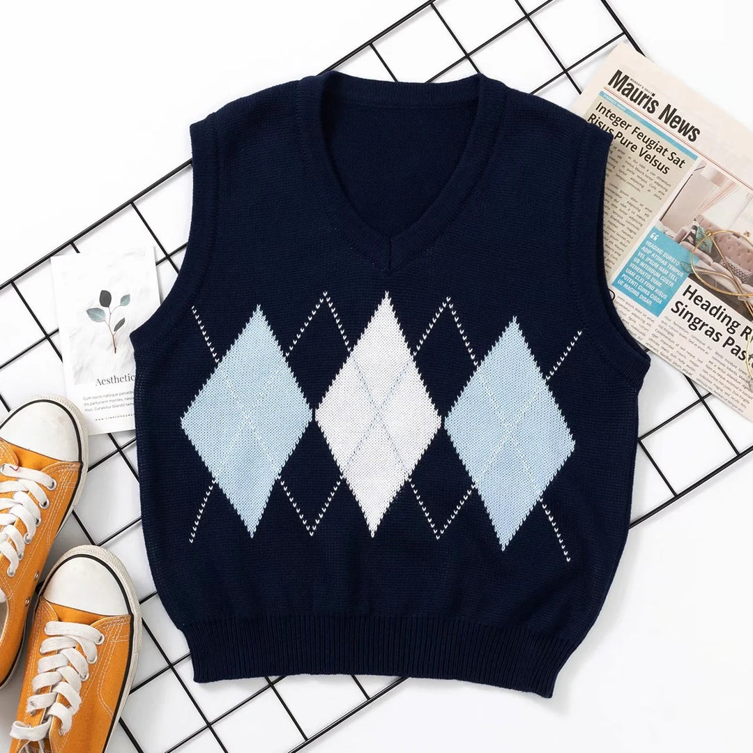 Damen Strickwesten mit modernem Rautenmuster R&B