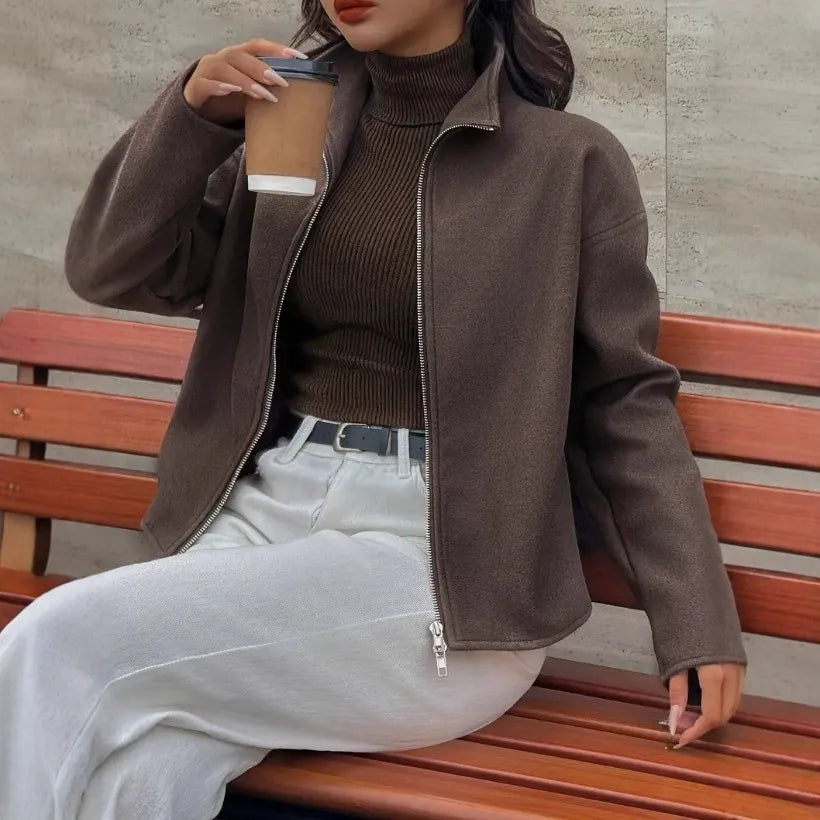 R&B | Lässige Kurze Jacke mit Stehkragen und Reißverschluss