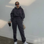 Damen bequeme Loungewear-Kombination mit Kapuze und elastischem Bund R&B