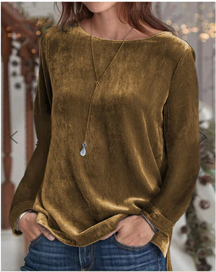 Damen Langarmbluse mit weichem Fleece und modischem Rundhalsausschnitt R&B