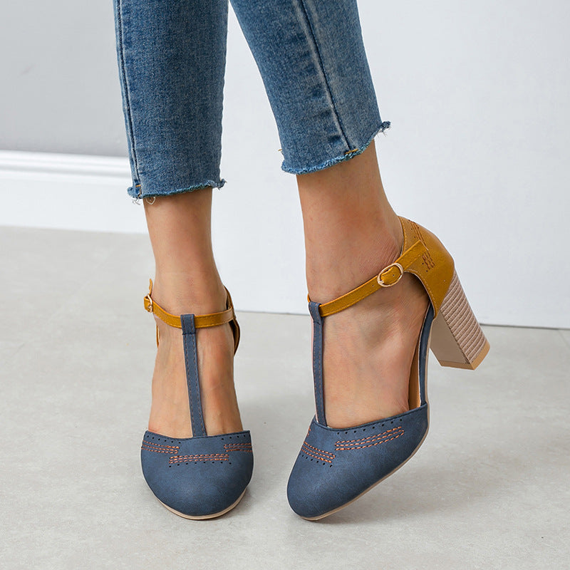 Damen Elegante T-Strap Pumps mit komfortablem Blockabsatz R&B