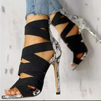 Damen elegante High Heel Sandalen mit kunstvollem Kreuzriemen-Design R&B