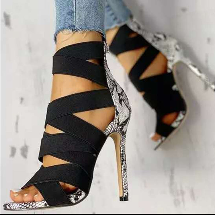 Damen elegante High Heel Sandalen mit kunstvollem Kreuzriemen-Design R&B