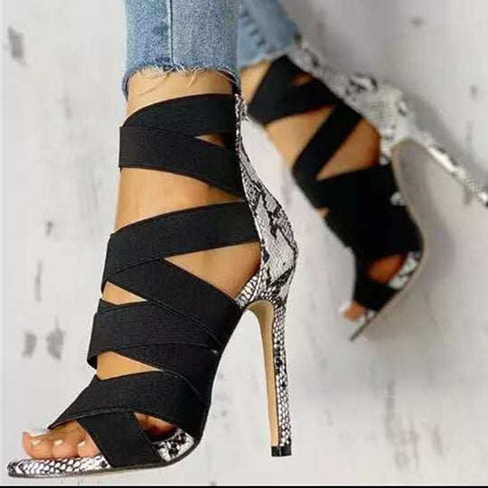 Damen elegante High Heel Sandalen mit kunstvollem Kreuzriemen-Design R&B