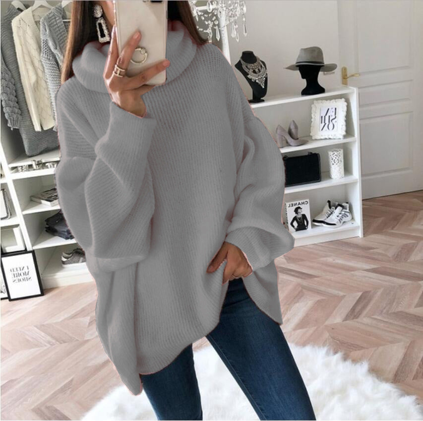 Damen Großer Strickpullover mit hohem Kragen und lässigem Schnitt R&B