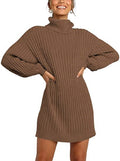 Damen Strickkleid mit hohem Kragen und weit geschnittenen Ärmeln R&B