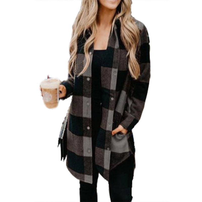 Damen Karierte Overshirtjacke aus weichem Stoff R&B
