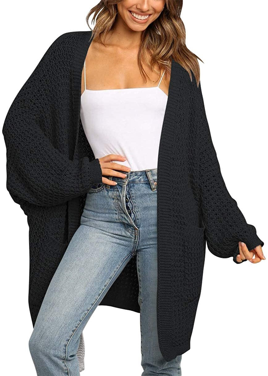 Damen Grobstrick Cardigan mit offenen Fronten und praktischen Taschen R&B