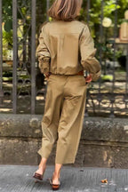 R&B | Charm Strap Details Pocketed Cargo Stil Reißverschluss Lockere Jacke
