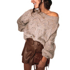 Damen lässiger Strickpullover mit dekorativem Muster R&B