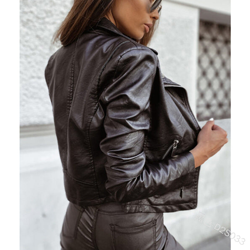 Damen Lederimitat Bikerjacke mit Metallakzenten