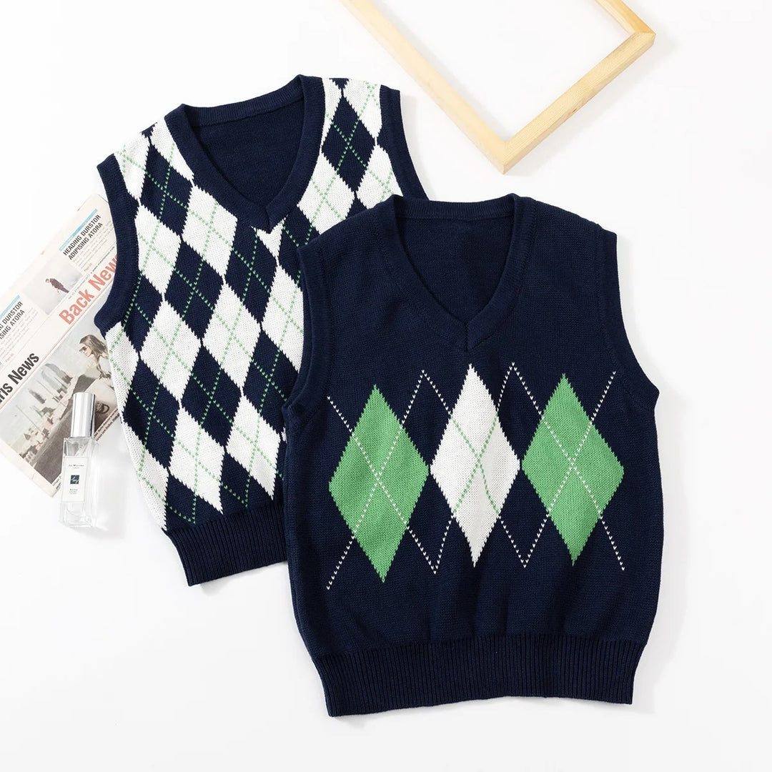 Damen Strickwesten mit modernem Rautenmuster R&B