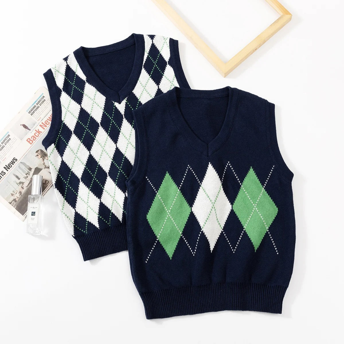 Damen Strickwesten mit modernem Rautenmuster R&B