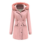 Damen modische Funktionsjacke mit abnehmbarer Kapuze und kuscheligem Kunstfell