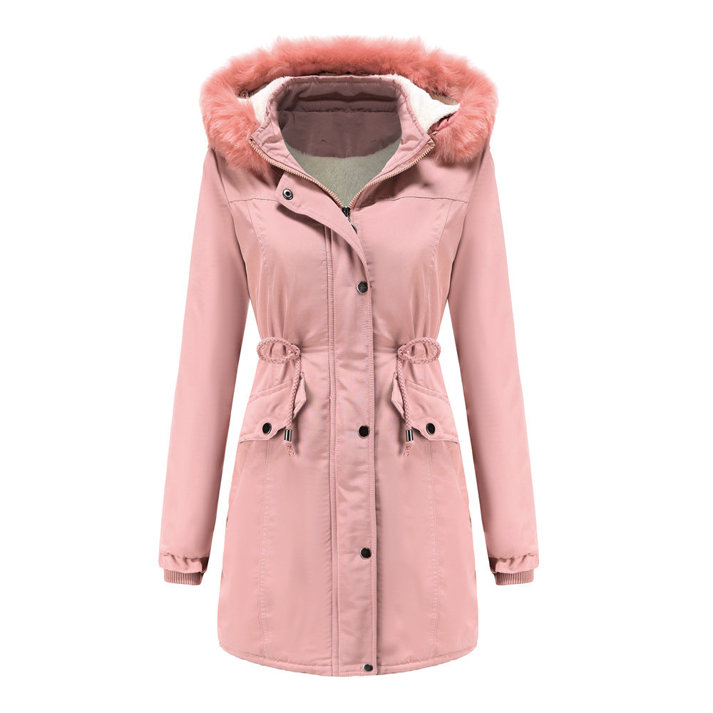 Damen modische Funktionsjacke mit abnehmbarer Kapuze und kuscheligem Kunstfell