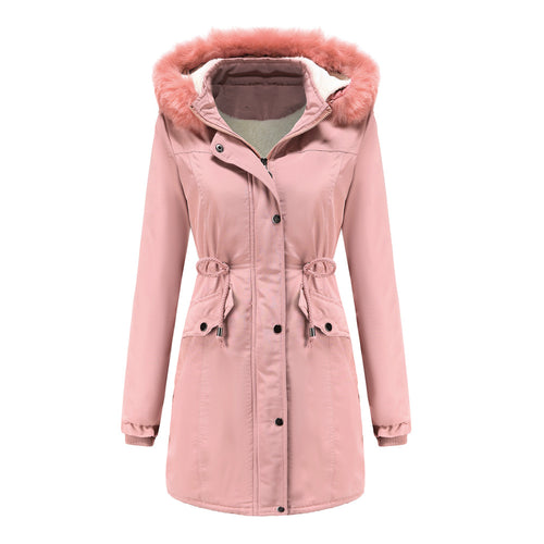 Damen modische Funktionsjacke mit abnehmbarer Kapuze und kuscheligem Kunstfell R&B